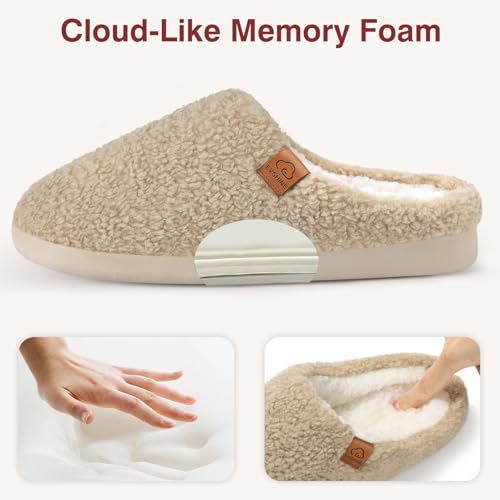 Image of Evshine Memory Foam Fuzzy Slippers for Women Curly Fleece House Shoes | Indoor Outdoor, Comfy and Warm Fur Lining, Non-slip Rubber Sole, Bedroom Slip on, Cozy, Cushioned, Machine Washable
