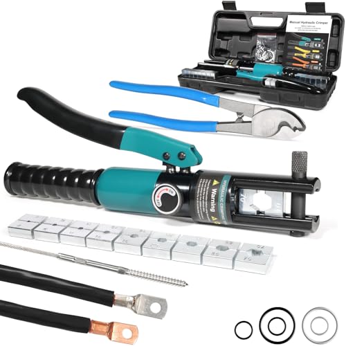 10 Tons Hydraulic Crimping Tool and Cable Cutter, Hydraulic Crimper, Battery Cable Crimper Tool for 12 AWG to 2/0 AWG Battery Terminals, with 9 Dies