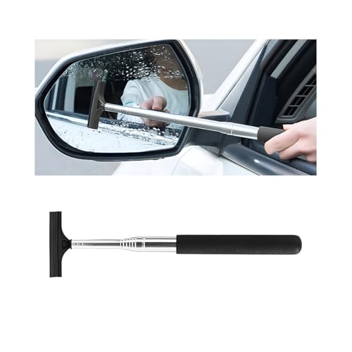 Ywdiml Car Side Mirror Squeegee, Anti-Fog & Water Retractable Vehicle Rearview Mirror Wiper with Telescopic Long Handle, Portable Auto Glass Cleaning Tool, Universal Fit (Black)
