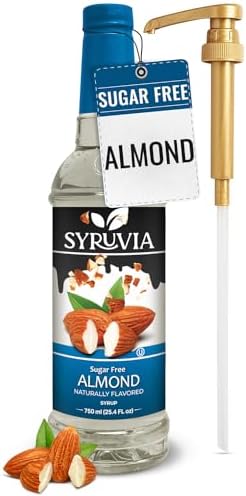 Syruvia Sugar Free Coffee Syrup, Almond Flavored Syrup for Drinks, Lattes, and Desserts, Natural Flavors – 25.4 fl oz - with Pump