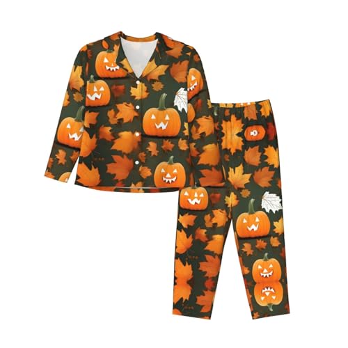 Pyjama imprimé citrouille EdWal contre le froid nocturne ensemble long Thanksgiving