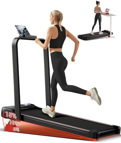 UMAY Tapis de Course Pliable Inclinable 15%, Tapis de Marche Inclinable 6 en 1 avec Moteur Silencieux, Walking Pad Charge Max 136KG