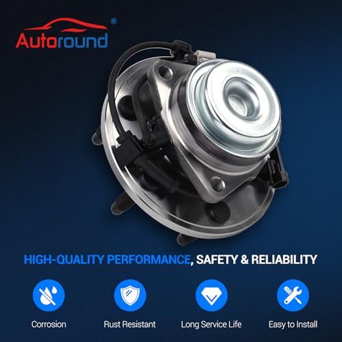 Autoround 515053 2WD Front Wheel Bearing and Hub Assembly Fit for 2000-2008 Chevy Tahoe Avalanche Suburban Express 1500 2500, Cadillac Escalade, GMC Yukon XL Savana 1500 2500, 6 Lug w/ABS, Set of 2