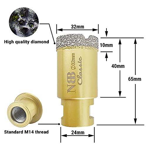 NBB vacuum brazed diamond hole saw with M14, Classic Golden type - Image 2