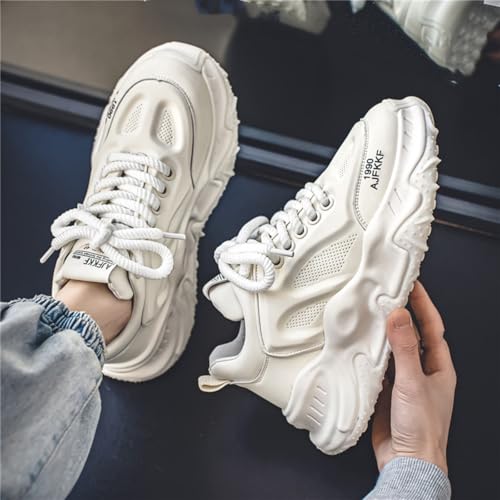 Men's Fashion Leather Lace Up Platform Sneakers Classic Round Toe Non-Slip Chunky Sport Shoes Tennis Driving Walking Shoes2