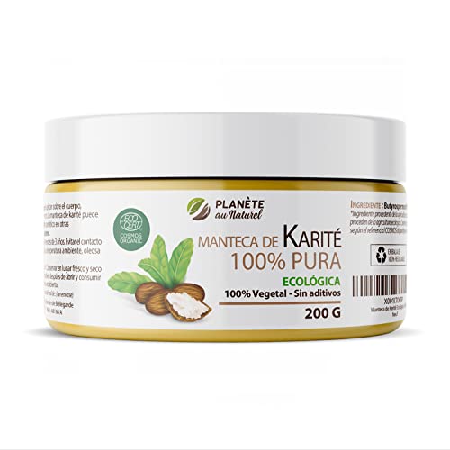 Manteca de Karité Ecológica 200 g - 100% Vegetal - Sin aditivos - Sin Refinar - para Cuerpo - Cara - Piel - Pelo- Uñas - Cabello