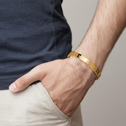 MEENAZ Men's Stainless Steel Shree Ram Kada Bracelet | Bracelet for Boys, Gold, Kada | Waterproof, Anti-tarnish, Rust-free, Skin friendly | 8 mm Bracelets for Men