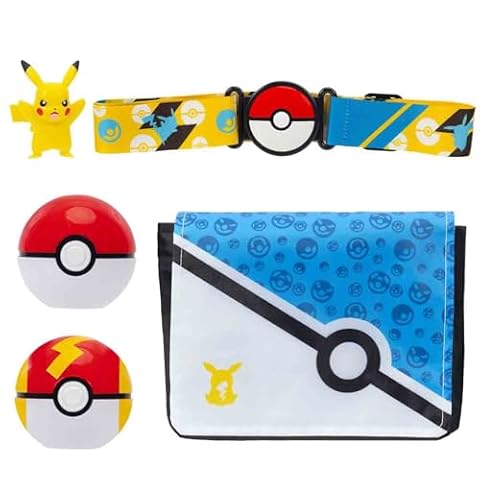Pokémon Pikachu Clip 'N' Go Bandolier zestaw – 5 cm figurka bojowa Pikachu z piłką Poke Ball i Fast Ball plus pasek tematyczny i bandolier