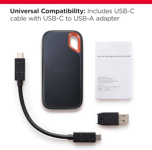 Image of SanDlsk 1TB Extreme Portable SSD 1050MB /s R, 1000MB /s W,Upto 2 Meter Drop Protection with IP55 Water /dust Resistance, HW Encryption, PC,MAC & TypeC Smartphone Compatible, 5Y Warranty, External SSD