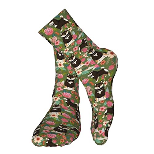 Vgjnfdzc Shiba Inu Black Tan Dog Cute Shiba Inu Pet Portrait Florals Green Flowers Mens Cotton Athletic Crew Socks Women's Sport Running Socks Calf Socks Performance Cushioned Breathable #TOP3