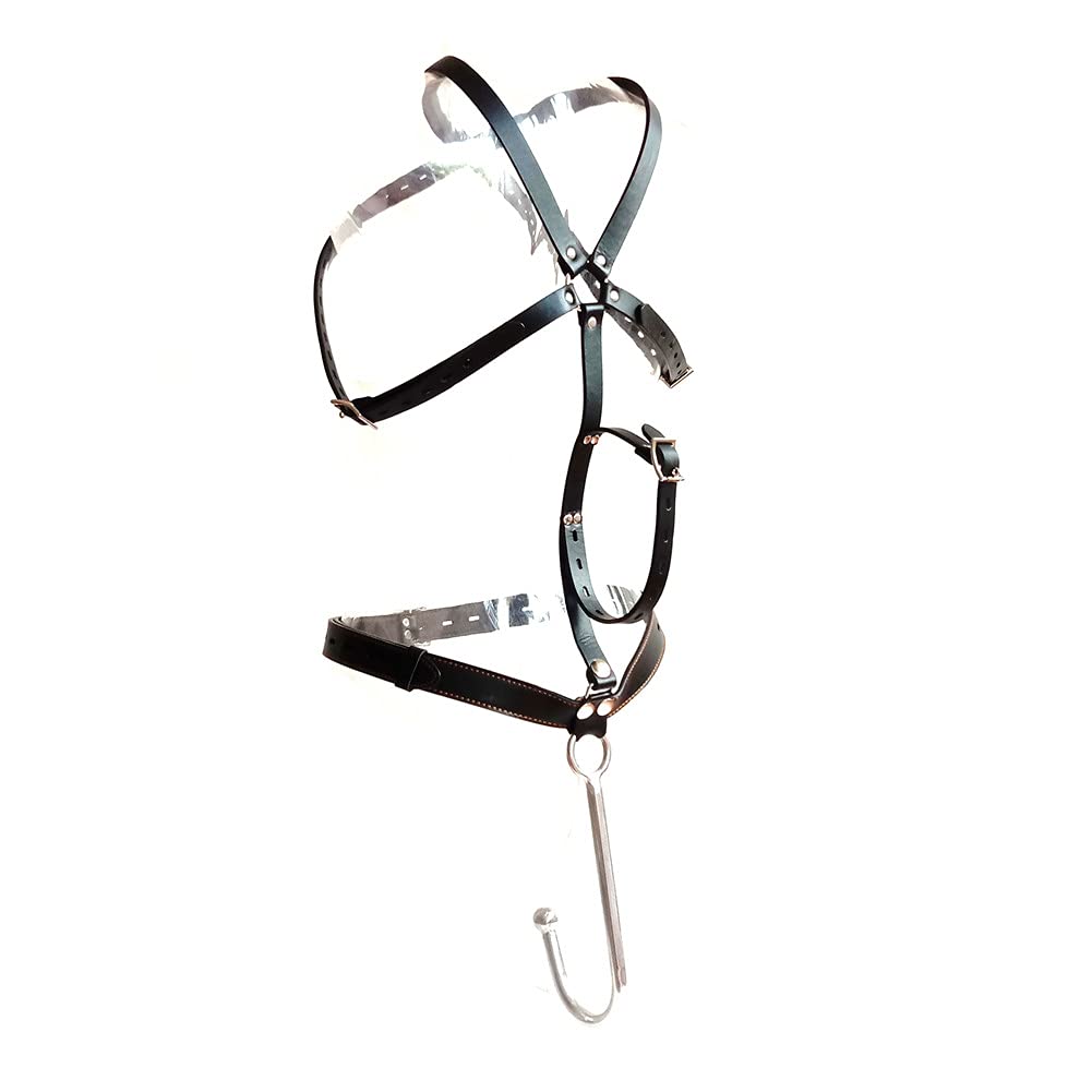 cintura per il corpo con ganci anali, in pelle, con anelli anali, biancheria intima con anelli anali, plug anale, fetish, regolabile per uomini e donne (nero, sfera anale Ø3.8cm)