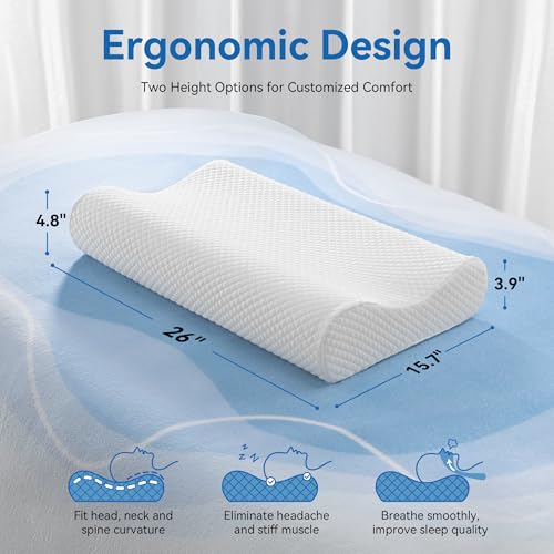 Image of AM AEROMAX 26 inch Queen Size Contour Memory Foam Pillow, Cervical Pillow for Neck Pain Relief, Neck Orthopedic Sleeping Pillows for Side, Back and Stomach Sleepers