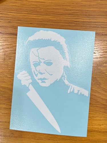 Image of Michael Myers Halloween Creepy Horror Sticker for Car Window Laptop Skateboard Bumper Motorcycle 7.0 x 5.0 Inch White