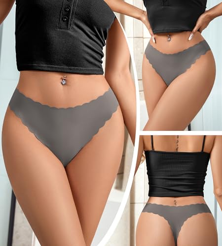 Image of SHARICCA Womens Seamless Thongs No Show Underwear Soft Ribbed Invisible Panties Wave Edge Multi Pack