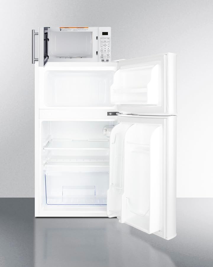Summit Refrigerator Freezer and Microwave Combination, Breakroom, With USB Ports and Allocator, White- MRF34WA (Right Hand Door)