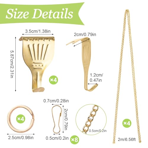 Image of Picture Hanging Kit - 4Pcs Brass Plated Hooks & 4Pcs 2M Iron Chains, Picture Display System Accessories for Wall Pictures, Exhibition(Gold)