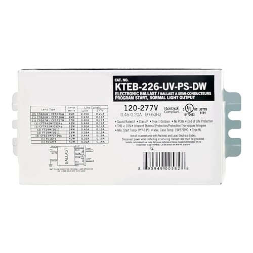 OHLECTRIC Replacement for Keystone KTEB-226-UV-PS-DW | 2 Lamp Compact Fluorescent Electronic Ballast | 26 Watts & 120-277V Input | High Power Factor & Program Start | UL Listed