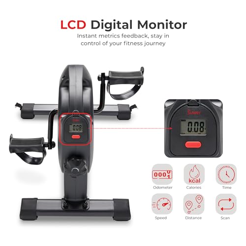 Sunny Health & Fitness Smart Under-Desk Bike Exerciser, Low-Impact Cardio Cycling Equipment for Home/Office, Mini Paddler for Arm/Leg Mobility Training, Free SunnyFit App Connect, Optional Motorized