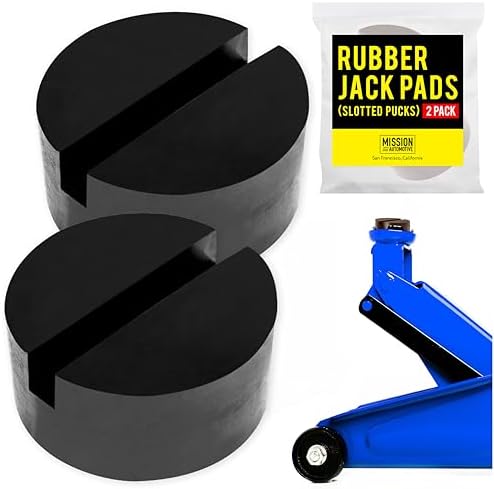Mission Automotive Slotted Rubber Jack Pads - Automotive Pinch Weld Pad & Frame Rail Protector - Universal Lift Pucks for Hydraulic Jack Adapter Plate & Stands - Pack of 2, 2.8 in Dia x 1.3 in H