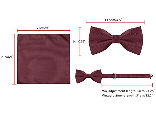 Allegra K Tie Set For Men Satin Necktie Bowtie Pocket Square Solid Color For Wedding Business One Size Wine Red #TOP4