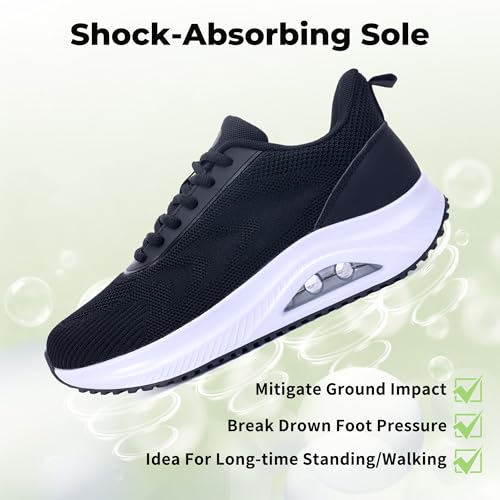 Image of AOV Wide Walking Shoes Women Arch Support Plantar Fasciitis Tennis Sneakers Orthotic Tennis Shoes for Workout Gym Black Size 8