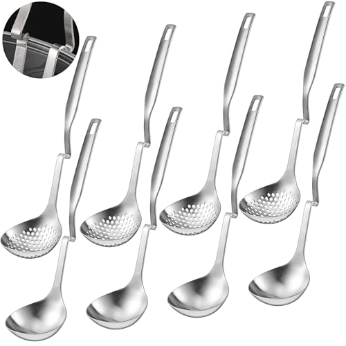Patelai Hot Pot Slotted Ladle Set Stainless Steel Soup Ladle Strainer Scoops Cooking Skimmer Cookware Utensil for Hotpot Scooping Sauce Serving, 12 Inch(6 Pcs,Silver)