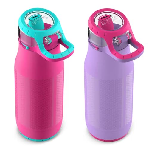 ZULU Stainless Steel Kids 2 Pack Water Bottles Multipack Leak-Proof BPA Free Vacuum Insulated Dishwasher Safe (Pinkset, 414ml)