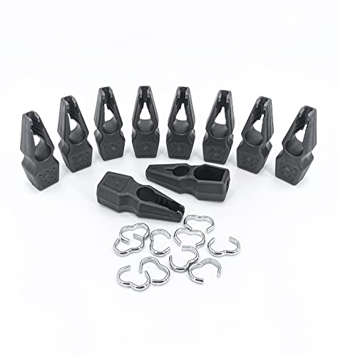 MAGMA Lot de 10 Crochets d’Attache + Bagues de Fixation pour Crochets de 8 mm/Quick Clips pour Sangles Élastiques et Tendeurs, Cordes Élastiques, Auvents, Bâches, Piscines, Camping, Jardinage