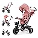 Kinderkraft AVEO Triciclo bambini dai 9 Mesi fino 25 kg, Passeggino con Maniglione del Genitore regolabile, Bici, Compatto pieghevole, Sedile girevole Fronte Mamma e Strada, Ruota libera, Rosa