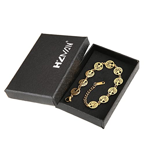 Hzman 6.3 Inch Stainless Steel Tree Of Life Bracelet Adjustable Link Chain With Lobster Claw Clasp For Girls Women Charm Gift (Gold) #TOP5