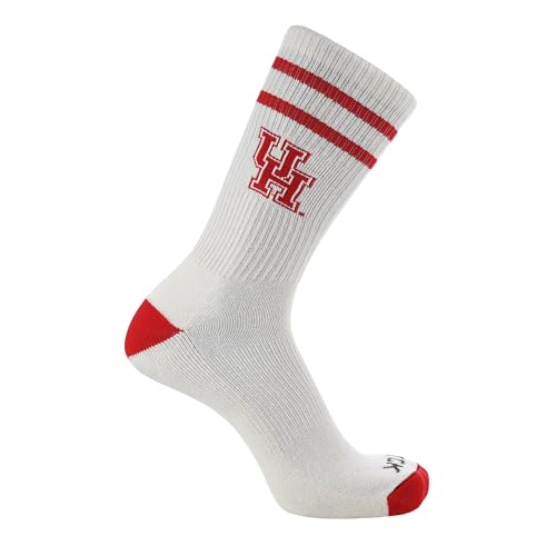 Houston Cougars Socks | Vintage Soft Cotton Sock with Stripes – NCAA Licensed | Scarlet Red & Albino White University of Houston | College Gameday Apparel for Men & Women | Men's & Women's (Medium)