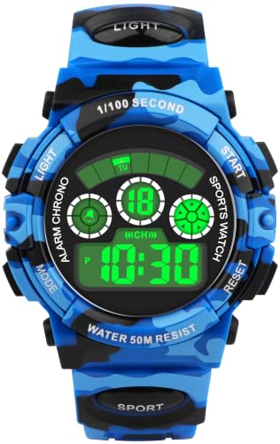 Edillas Kids Digital Watch 7 Colors 50M Waterproof Sport Alarm Boys 7-15