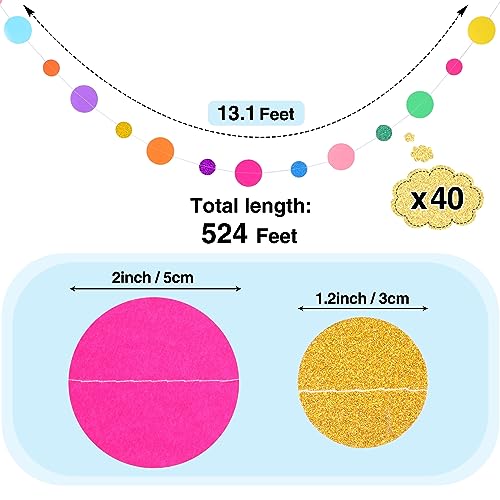Image of Outus 40 Pieces Colorful Circle Garland Banner Hanging Paper Dot Decorations for Classroom, Birthday Party, Baby Shower, Wedding Backdrop & Photo Booth Graduation Decor (Rainbow)
