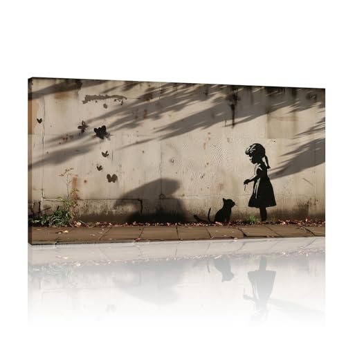 Art mural de salon graffiti Banksy sur toile 70x140 cm avec cadre
