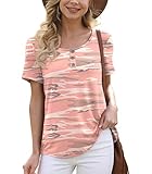 Feiersi Women's Summer Floral Tunic Tops Casual Blouse Short Sleeve Buttons Up T-Shirts(Pink...