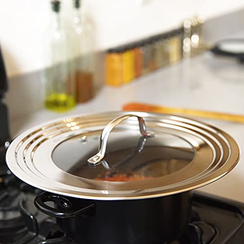 Keissco Stainless Steel Universal Lid For Pots, Pans And Skillets - Fits 7" To 12" Pot And Pans - Tempered Glass With Stainless Steel Rim Replacement Frying Pan Cover And Cast Iron Skillet Lid #TOP7