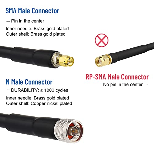 Image of XRDS -RF KMR400 SMA to N Cable 6ft, N-Male to SMA-Male Connector Low Loss Extension Cable 50 Ohm SMA Cable for 3G /4G /5G /LTE /ADS-B /Ham /GPS /WiFi /RF Radio to Antenna Use