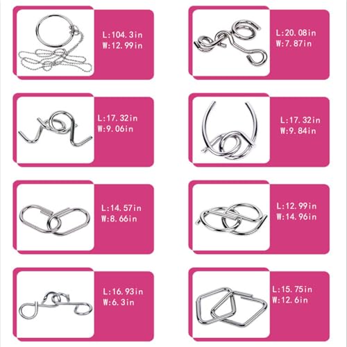 Ahyuan Metal Wire Puzzles Set 32 with Pouch Large Thick Brain Teaser Puzzles Fidget Toys IQ Test Mind Games Toys Magic Trick Toy Metal IQ Puzzle Party Favors for Kids Adults (Silver) - Image 6