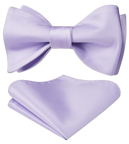 HISDERN Lavender Bow Ties for Men Bow Tie Self Tie and Pocket Square Set Formal Soild Purple Bowties Men Classic Tuxedo for Wedding Party
