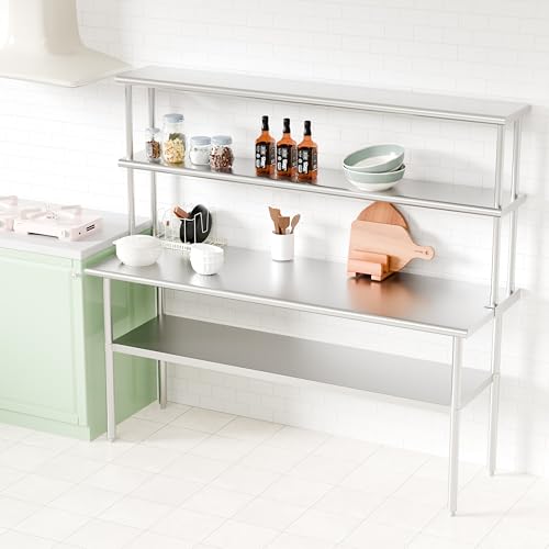 Image of Double Overshelf of Stainless Steel 12'' x 72'', Commercial 2 Tier Shelf for Prep & Work Table in Restaurant, Home and Kitchen (12x72)