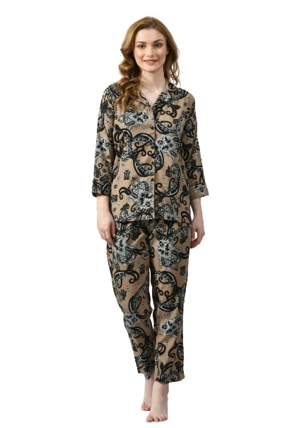 Mysaa Polycrepe Night Suit Set for Women and Girls – Stylish Shirt and Pyjama Set