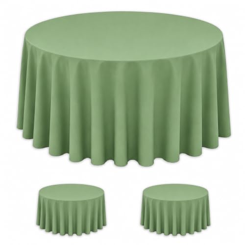 Image of WNINK 2 Pack Sage Green Round Tablecloth, 84 Inch Disposable Plastic Table Covers, Sage Green Round Table Cover for Wedding, Baby Shower, Bridal Shower, Birthday and Garden Party Supplies