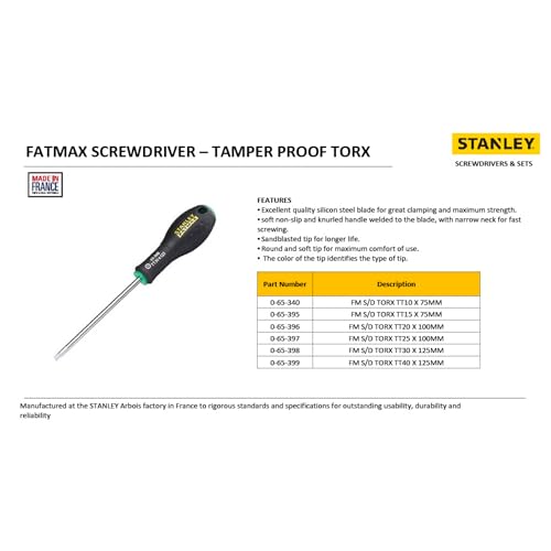 Image of STANLEY 0-65-396 FATMAX SCREWDRIVER TORX TT20 X 100MM