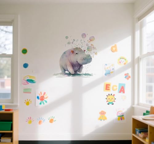 Vinilo decorativo Hippopotamus acuarela 30x30 cm miniatura 2
