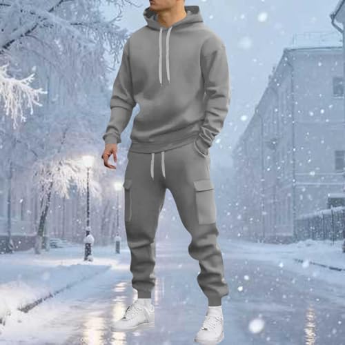 Sweat Suits Men 2 Piece Fleece Hoodies and Cargo Joggers Workout Sets - 1