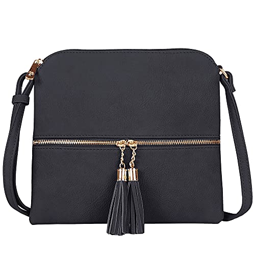 Image of SG SUGU Lightweight Medium Crossbody Bag Shoulder Bag with Tassel and Zipper Pocket