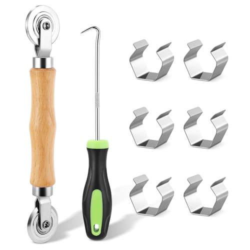 Window Screen Repair Kit, 8-in-1 Window Screen Installation Set with Roller Tool, Spline Hook, 6 Clips, Window Screen Tool for Replacing and Installing Door and Window Screens