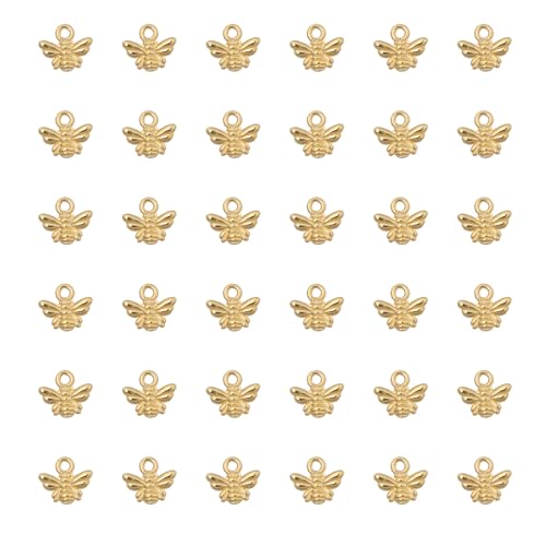 Ruwado 50 Pcs Bee Charms Metal Small 1.1 x 1 x 0.3 cm Cute Honeybee Alloy Pendant for Women DIY Jewelry Making Necklace Bracelets Earring Keychain Key Rings Bookmark Supplies (Gold)