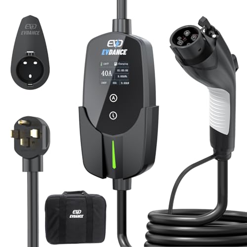 Level 2 EV Charger(40Amp, 240V, NEMA 14-50P) Portable Electric Vehicle Charger with 25ft Cable Outdoor SEA J1772 EV Car Charging Station(Adjustable Current/Timing Delay for Home Level 2)