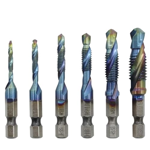 6PCS Screw Tap Drill Bits Set Spiral Taps Metal Metric Combination 1/4INCH Quick Change Hex Bit M3 M4 M5 M6 M8 M10